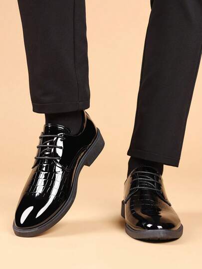 idocity Chaussures habillées formelles à lacets noires pour hommes, pour mariage et affaires, en PU souple