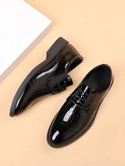 idocity Chaussures habillées formelles à lacets noires pour hommes, pour mariage et affaires, en PU souple