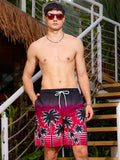 Manfinity KASUA Shorts de plage amples pour hommes avec cordon de serrage et imprimé de palmiers pour les vacances