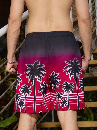 Manfinity KASUA Shorts de plage amples pour hommes avec cordon de serrage et imprimé de palmiers pour les vacances