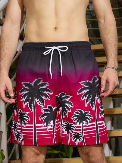 Manfinity KASUA Shorts de plage amples pour hommes avec cordon de serrage et imprimé de palmiers pour les vacances