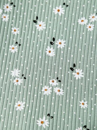Ensemble décontracté pour bébé fille avec body à col rond imprimé fleurs et manches longues et pantalon, automne