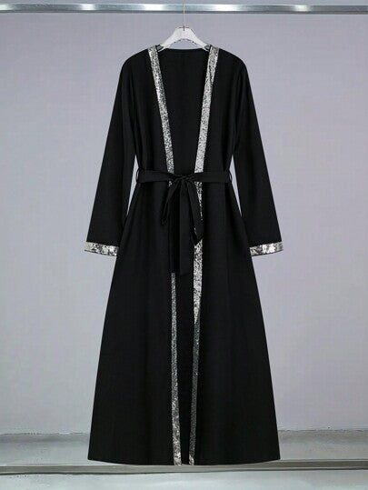 Al Najma Robe arabe ceinturée simple et modeste à manches longues pour femmes