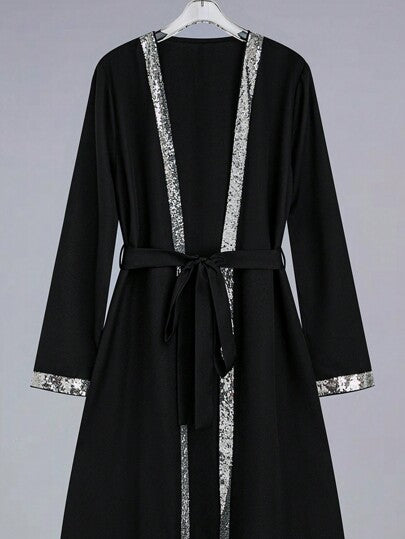 Al Najma Robe arabe ceinturée simple et modeste à manches longues pour femmes