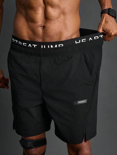 Acti Log Short de sport style boyfriend pour hommes avec imprimé lettres et poches, pantalon de jogging d'été, short noir