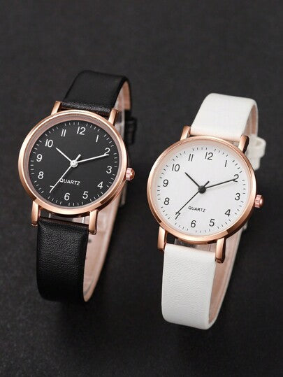 Montre-bracelet à quartz à cadran numérique simple et élégante pour femmes + Bracelet cœur (4 pièces/set) Comme cadeau pour les étudiants retournant à l'école Saint-Valentin