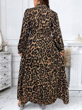 Clasi Robe longue à manches longues avec imprimé léopard pour le printemps et l'été, tenue maxi pour femmes grande taille