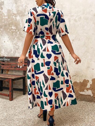 Robe chemise ceinturée à imprimé all-over pour femme, pour l'été