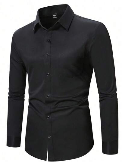Manfinity Mode Chemise formelle à manches longues avec boutons devant, couleur unie, pour homme, automne, cérémonie