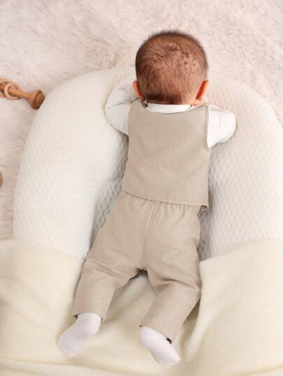 Ensemble 3 pièces pour bébé garçon nouveau-né : body avec nœud papillon, gilet et pantalon, en tissu fin