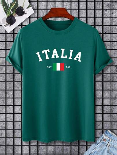 NEOREFINED T-shirt d'été pour hommes à manches courtes imprimé en lettres et drapeau sur un col rond