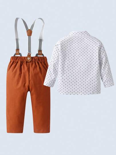 BOARNSEORL 2 pièces Tenue de jeune garçon gentleman - Chemise à manches longues avec nœud papillon, salopette avec chapeau, mode et style pour anniversaire, mariage, vacances, 1er anniversaire