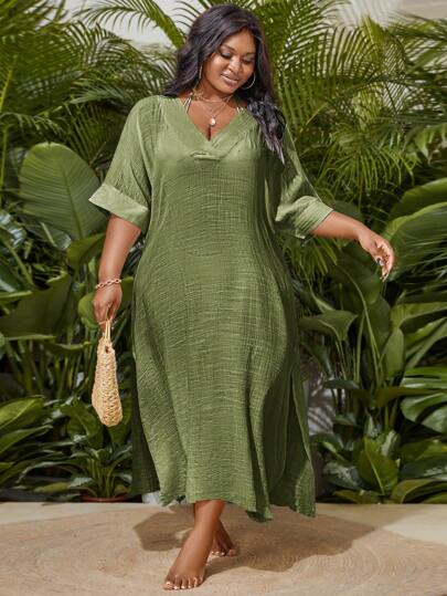 Slaydiva Robe de plage d'été avec cache-maillot de manches chauve-souris et fente latérale