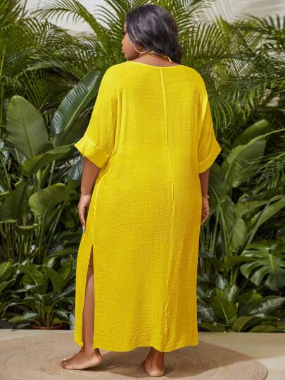 Slaydiva Grande taille Femmes Ample Simple Couvre-Tout Ample à Manches Chauve-Souris Col V Lâche pour l'été