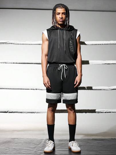 Gym Rark Shorts de sport à taille coulissante avec bloc de couleurs pour hommes, shorts de gym, pantalon de survêtement, shorts noirs