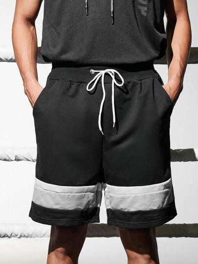 Gym Rark Shorts de sport à taille coulissante avec bloc de couleurs pour hommes, shorts de gym, pantalon de survêtement, shorts noirs