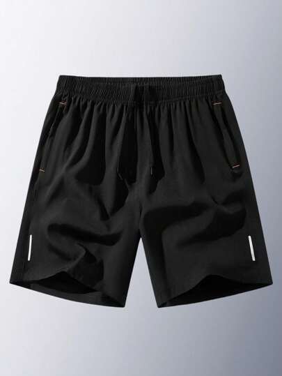 3 pièces/set Short de sport respirant et à séchage rapide style boyfriend pour hommes avec cordon de serrage et taille élastique. Short de course, de gym, de basket-ball, noir, été