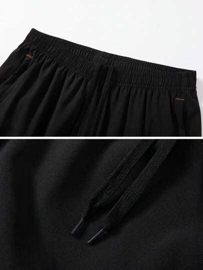 3 pièces/set Short de sport respirant et à séchage rapide style boyfriend pour hommes avec cordon de serrage et taille élastique. Short de course, de gym, de basket-ball, noir, été