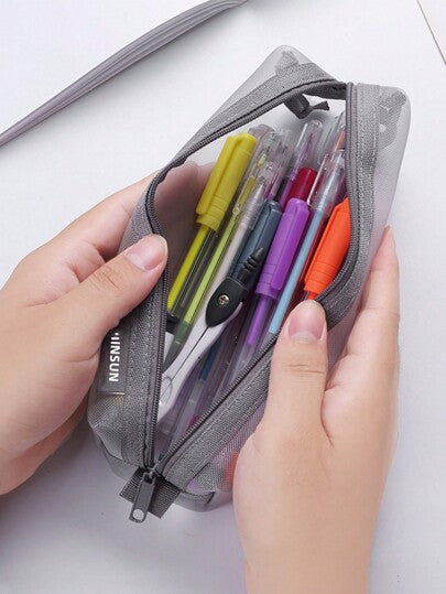Haus Hana 1 pièce Simple grand sac à crayon transparent et visible à grande capacité en maille. Petit cadeau de papeterie d'étude. Stylo de signature d'examen étudiant, stylo neutre et autres fournitures de bureau et scolaires. Étui à crayons multifonctio