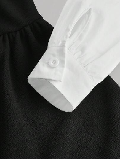 Girlism Robe à col chemise manche longue 2 en 1 pour préadolescentes avec cravate, style uniforme preppy pour la rentrée