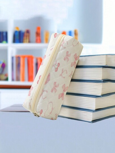 ROMWE Kawaii Trousse à crayon avec motif de papillon et de cerise, sac à fermeture éclair pour fournitures scolaires et cosmétiques, rentrée scolaire, fournitures scolaires