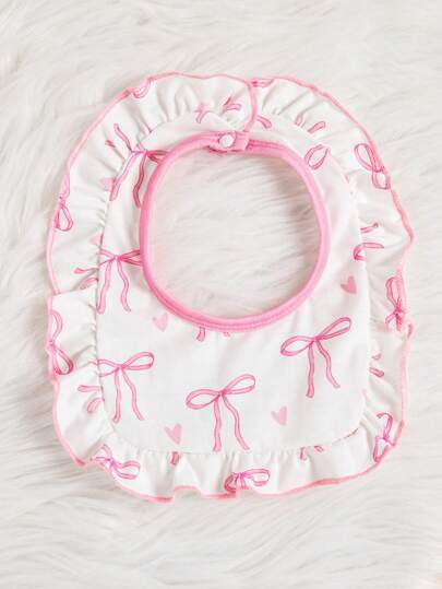 3 pièces/Ensemble Automne/Hiver Bébé Fille Imprimé Papillon Blanc Tenue de Nuit Décontractée à Manches Longues avec Barboteuse, Bonnet et Bavoir Vêtements