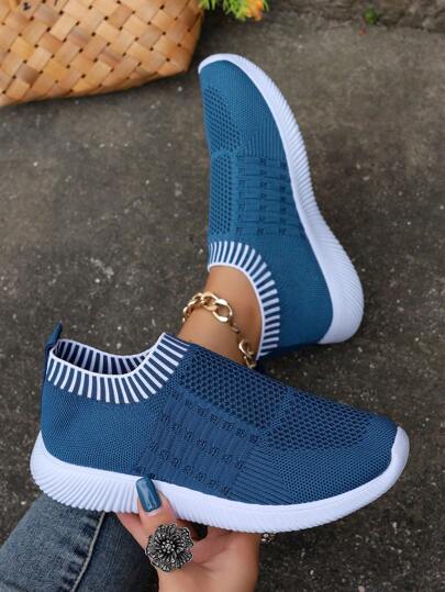 Baskets Dames' À La Mode Sport Style Tricoté Avec À Rayures Pour Toutes Les Saisons Extérieur & Décontracté Activités