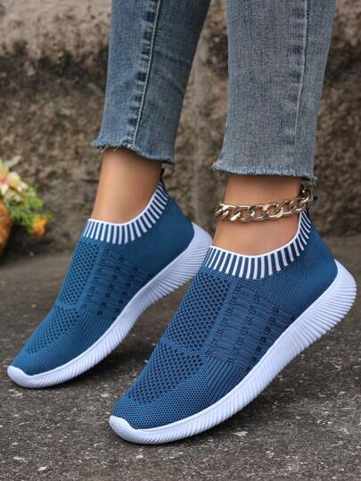 Baskets Dames' À La Mode Sport Style Tricoté Avec À Rayures Pour Toutes Les Saisons Extérieur & Décontracté Activités
