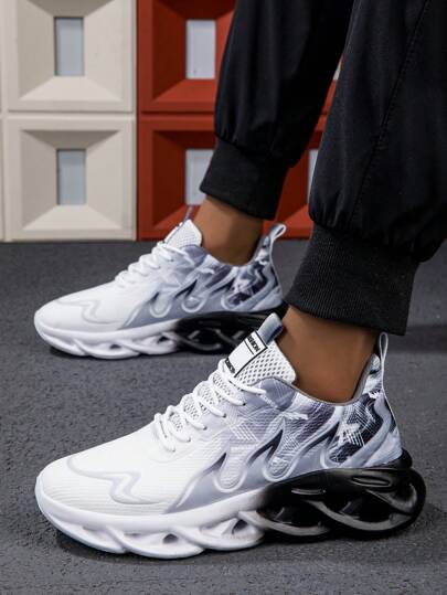 Nouvelles baskets d'été légères et confortables avec laçage, amorti, dégradé de flamme, style minimaliste campus/rue, mode décontractée pour hommes (Veuillez commander une taille au-dessus car les chaussures sont petites)