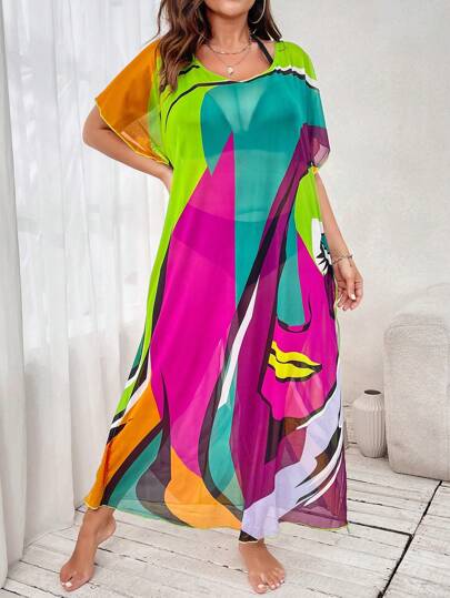 Swim Lushoire Couvre-tout à manches courtes coloré pour femmes grande taille pour l'été