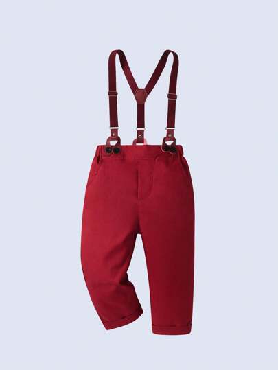 BOARNSEORL Tenue de gentleman pour jeunes garçons, chemise à manches longues rayée avec nœud papillon aléatoire et salopette, mode, convient pour les fêtes de Noël, les mariages, les célébrations d'anniversaire