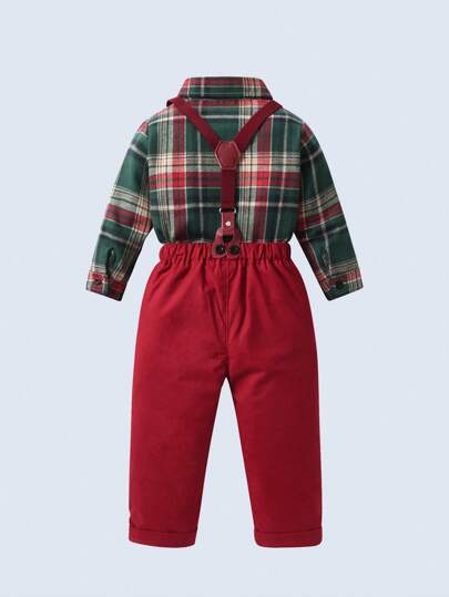 BOARNSEORL Tenue de gentleman pour jeunes garçons, chemise à manches longues rayée avec nœud papillon aléatoire et salopette, mode, convient pour les fêtes de Noël, les mariages, les célébrations d'anniversaire