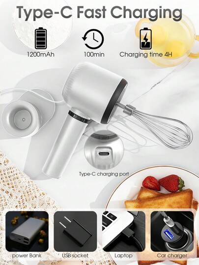 Mélangeur à main sans fil, mélangeur électrique, fouet électrique, mousseur à lait, mélangeur à crème pour gâteaux de pâtisserie maison, mélangeur en acier inoxydable, appareil de cuisine de Noël
