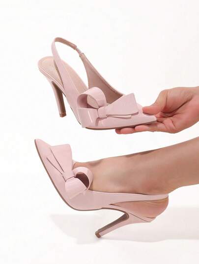 Sandales à talons hauts à bout pointu avec nœud papillon pour femmes, PU brillant, élégantes et sexy, convenant pour le mariage, la fête, élégantes, talons pour femmes, élégantes