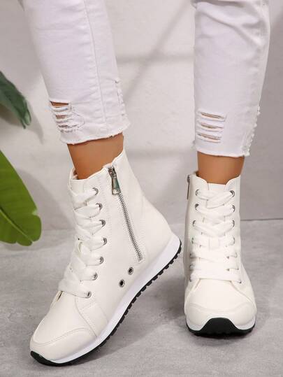 Chaussures de sport décontractées à lacets et fermeture éclair latérale, à bout rond plat, multicolores, pour femmes et enfants, style classique, pour l'automne/hiver