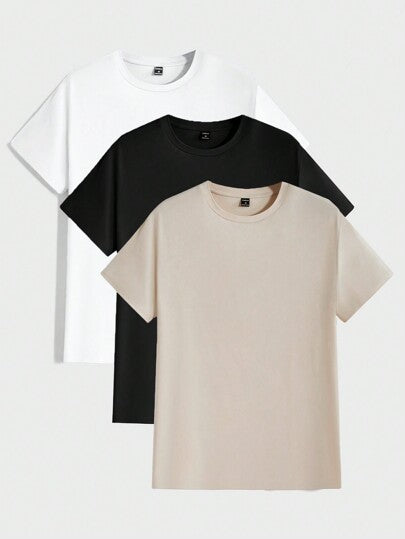 AKNOTIC 3 pièces T-shirt décontracté à col rond et manches courtes de couleur unie pour hommes, été, vacances, cadeaux pour la fête des pères, football