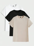 AKNOTIC 3 pièces T-shirt décontracté à col rond et manches courtes de couleur unie pour hommes, été, vacances, cadeaux pour la fête des pères, football