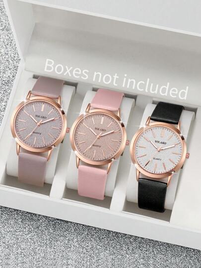 3 pièces/set Ceinture décontractée pour femmes, montre-bracelet à quartz avec cadran mat