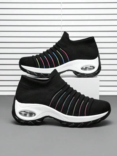 Chaussures de sport à la mode pour femmes, chaussures de danse respirantes et antidérapantes, chaussures à plateforme secouante, légères, à semelle épaisse, chaussures surélévées en tricot