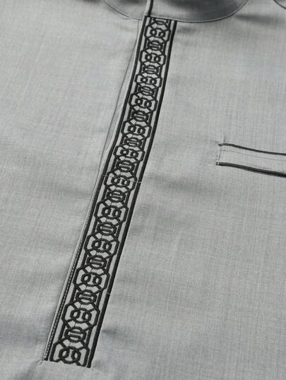 Tunique longue à manches longues brodée avec col montant pour homme, style arabe musulman