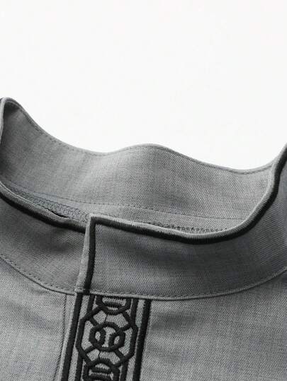 Robe musulmane islamique pour hommes, robe arabe à col mao brodée à manches longues