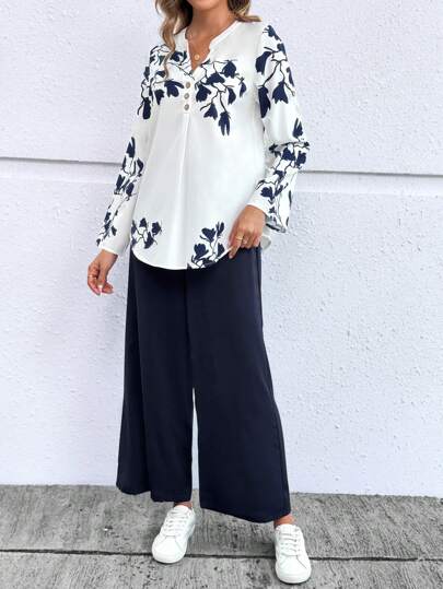 EMERY ROSE Ensemble deux pièces élégant de style navette avec chemise longue et pantalon pour femmes