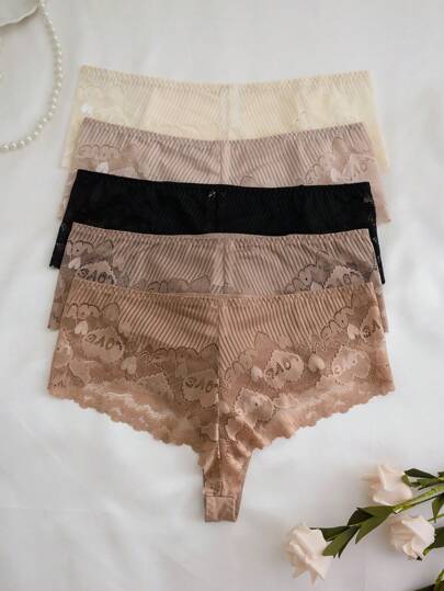 Lullawish 5 pièces/Set de culottes en string avec appliqués de dentelle charmants