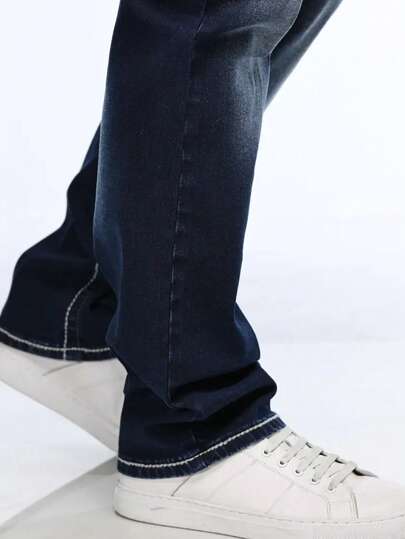 Jeans en denim élastique avec poche brodée classique pour homme, convient pour l'automne