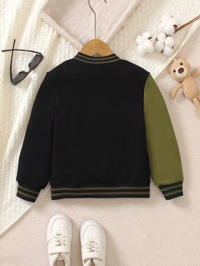 Veste de baseball pour garçon avec broderie anglaise et couleurs contrastées, chic pour l'école, le campus et l'université en automne/hiver