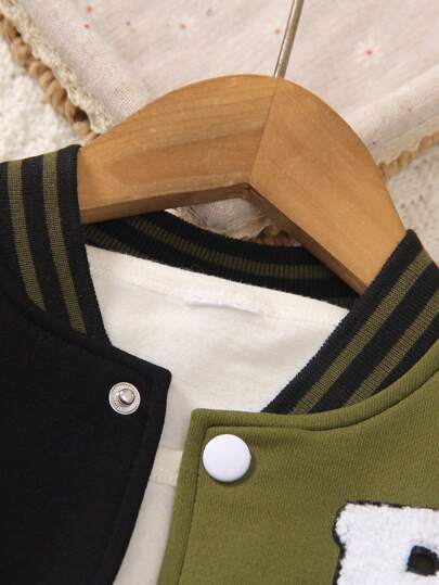 Veste de baseball pour garçon avec broderie anglaise et couleurs contrastées, chic pour l'école, le campus et l'université en automne/hiver