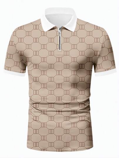 Manfinity Dauomo Polo manches courtes d'été pour hommes, style décontracté, blocs de couleurs, imprimé géométrique, pour le golf