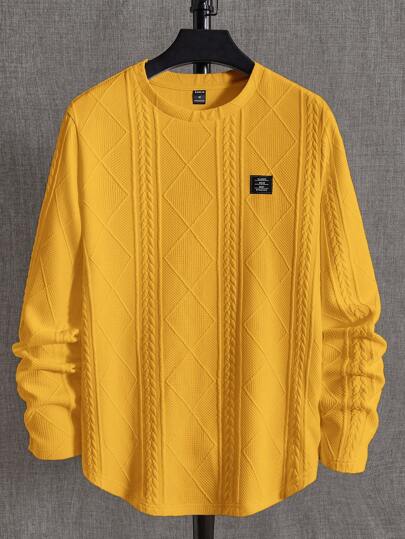 Manfinity BRENVOR T-shirt tricoté ample à manches longues avec patch lettrage pour hommes, automne, été, printemps
