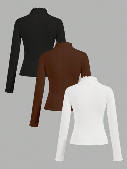 EZwear 3 pièces Ensemble de sous-pulls manches longues basiques, slim col rond, chauds pour l'automne et l'hiver