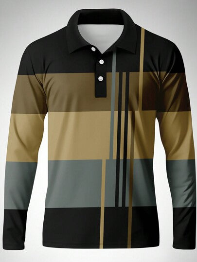 Polo décontracté pour hommes à rayures bicolores, léger, manches longues, printemps/automne